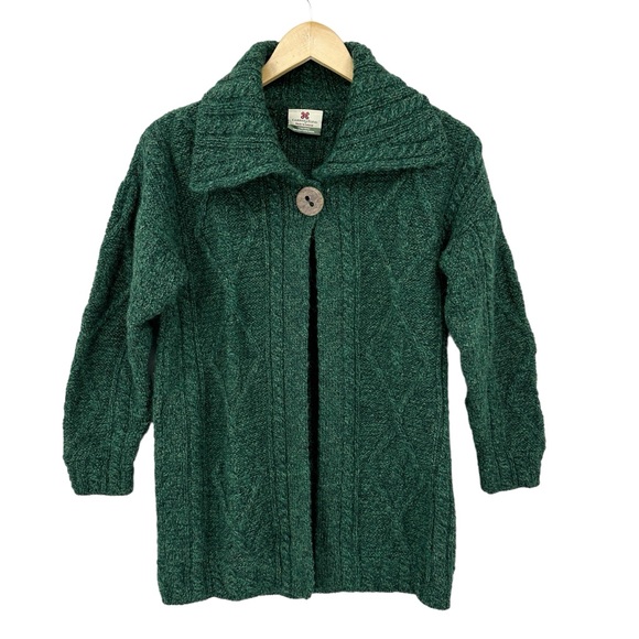 Carraig Donn Sweaters - CARRAIG DONN Cardigan Sweater Aran Ireland Wool Cable Knit Button Button Green